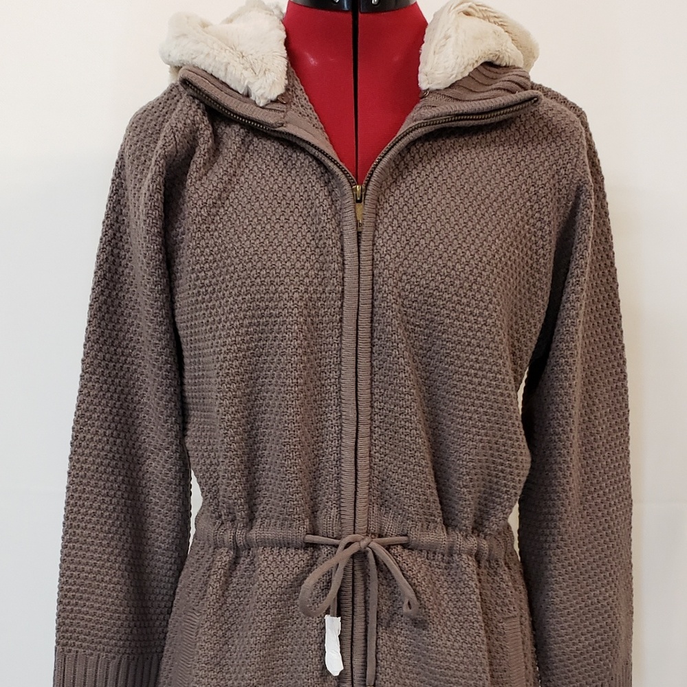 New Dennis Basso Hooded Sweater Grey Size Medium